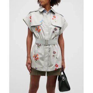 Silvia Tcherassi Camile Embroidered Trench Jacket Khaki Gray Floral Belted M